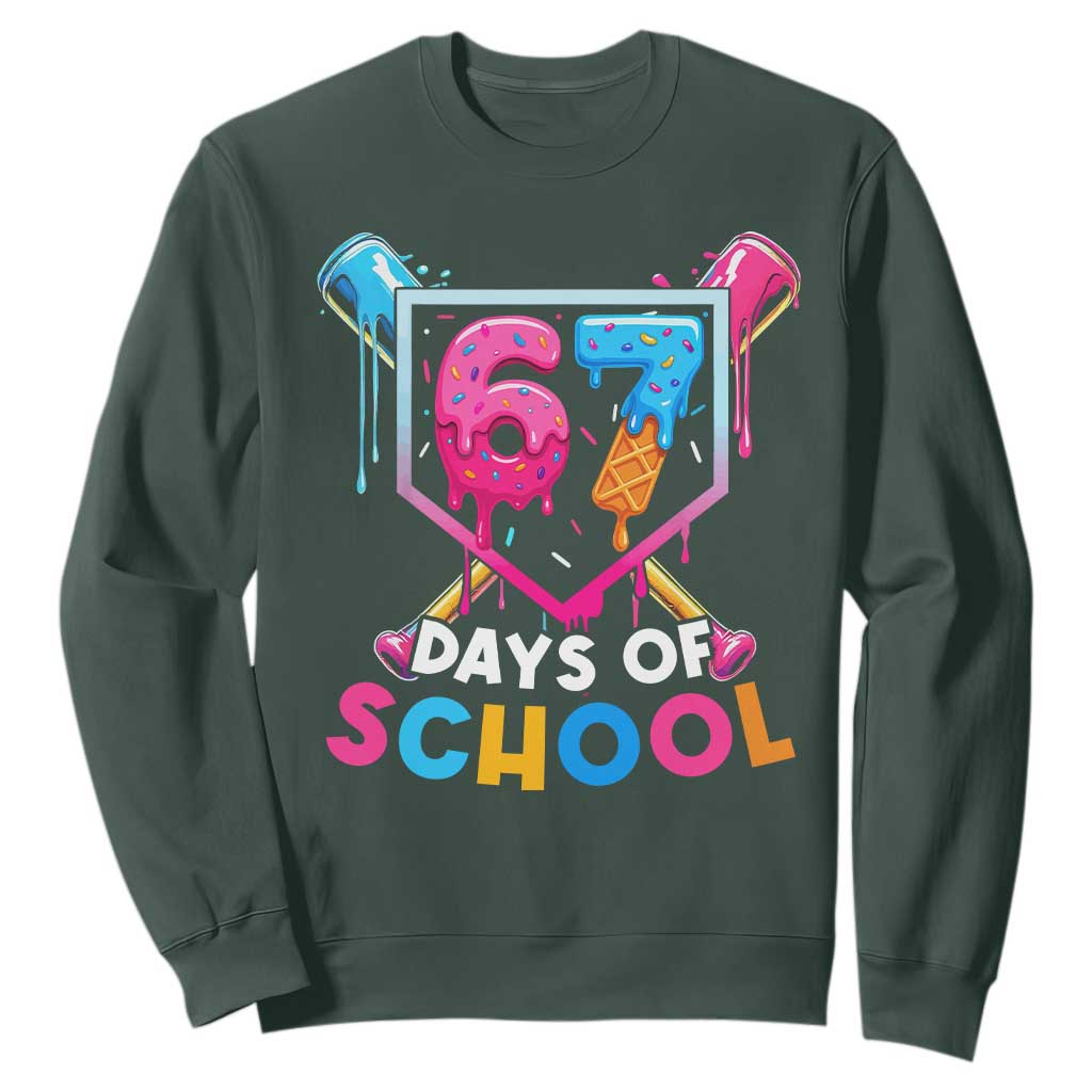 Funny 67 Days Of School Baseball Drip Sweatshirt Six Seven Meme Gen Alpha TS11 Dark Forest Green Print Your Wear