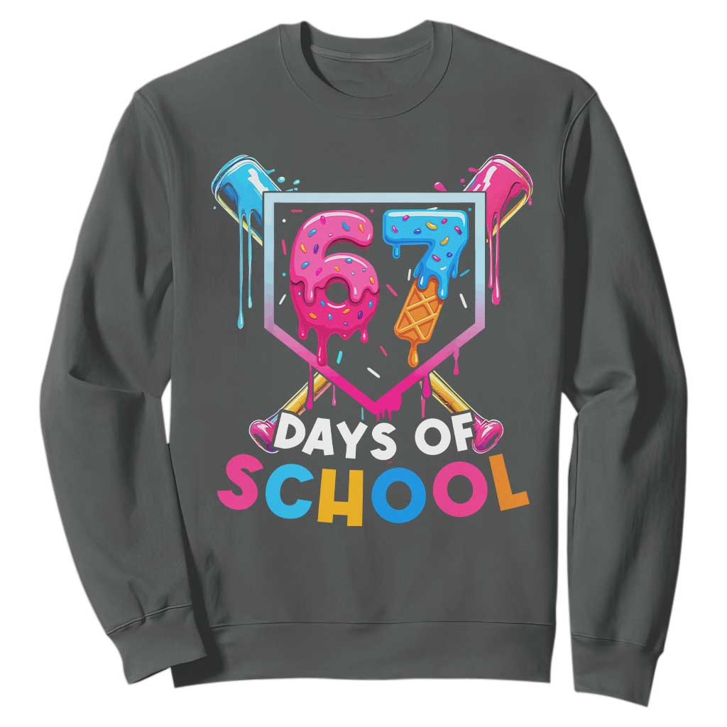 Funny 67 Days Of School Baseball Drip Sweatshirt Six Seven Meme Gen Alpha TS11 Dark Heather Print Your Wear