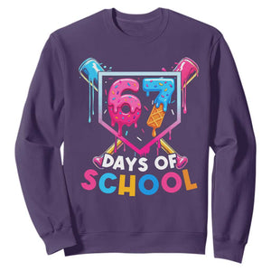 Funny 67 Days Of School Baseball Drip Sweatshirt Six Seven Meme Gen Alpha TS11 Purple Print Your Wear