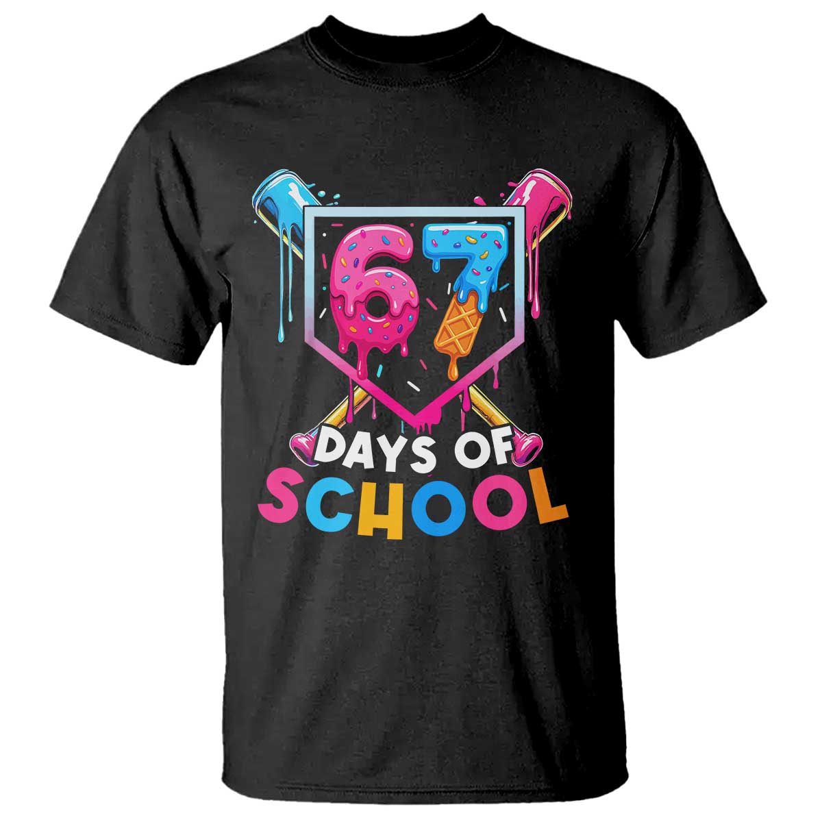 Funny 67 Days Of School Baseball Drip T Shirt Six Seven Meme Gen Alpha TS11 Black Print Your Wear