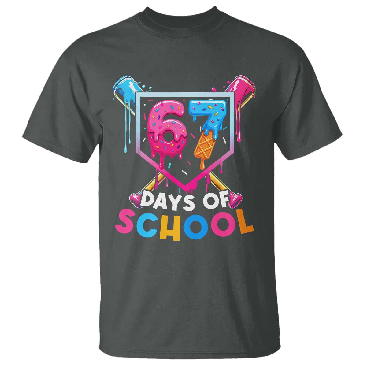 Funny 67 Days Of School Baseball Drip T Shirt Six Seven Meme Gen Alpha TS11 Dark Heather Print Your Wear