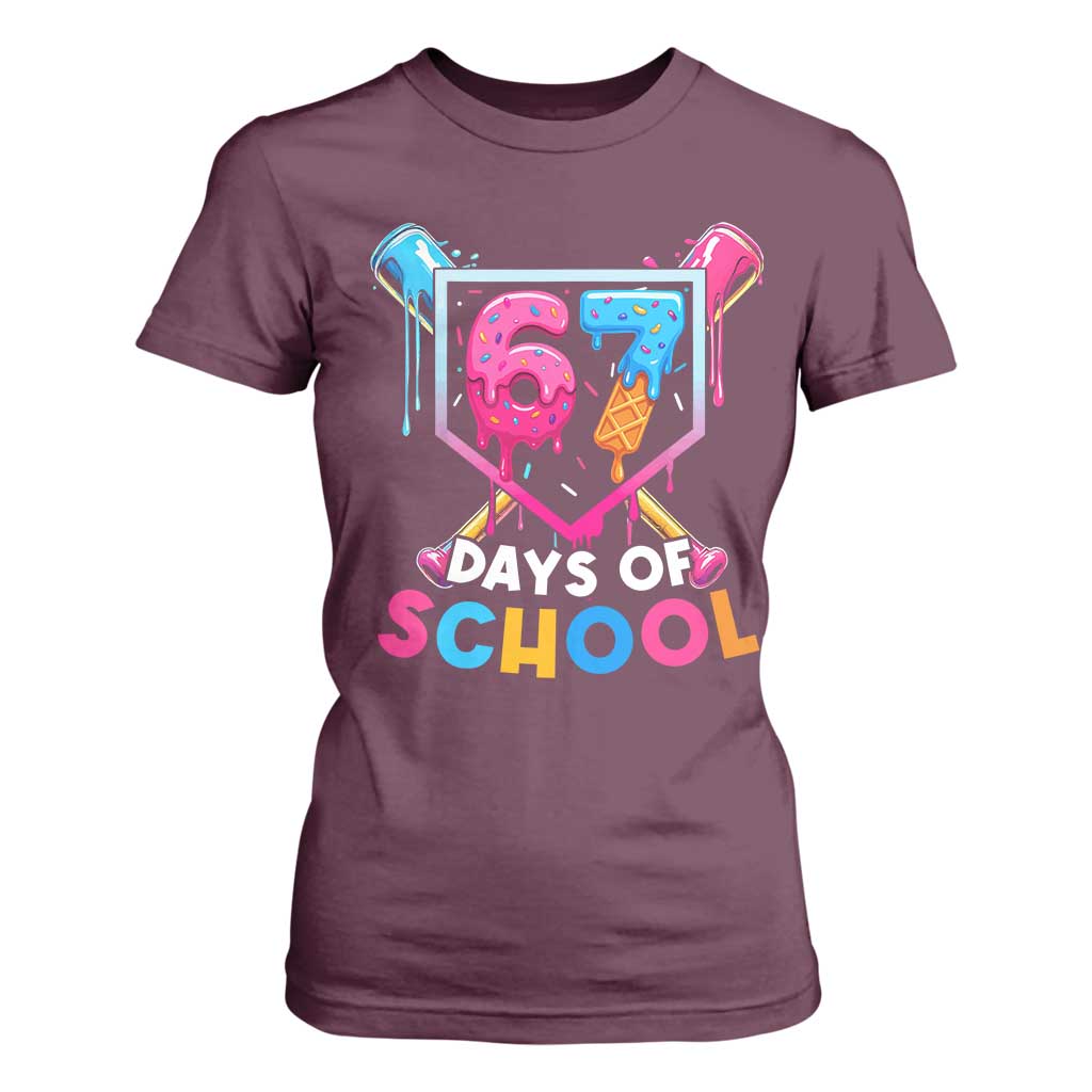 Funny 67 Days Of School Baseball Drip T Shirt For Women Six Seven Meme Gen Alpha TS11 Maroon Print Your Wear