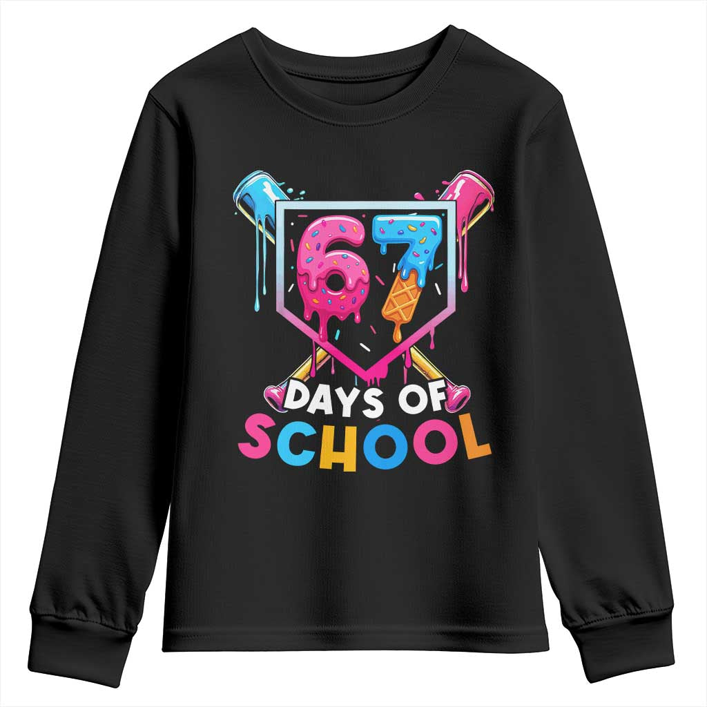 Funny 67 Days Of School Baseball Drip Youth Sweatshirt Six Seven Meme Gen Alpha TS11 Black Print Your Wear