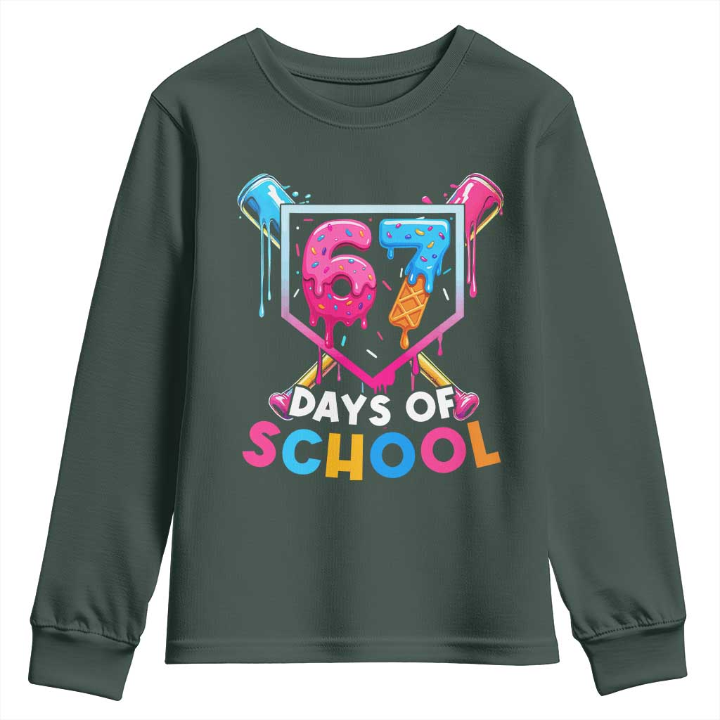 Funny 67 Days Of School Baseball Drip Youth Sweatshirt Six Seven Meme Gen Alpha TS11 Dark Forest Green Print Your Wear