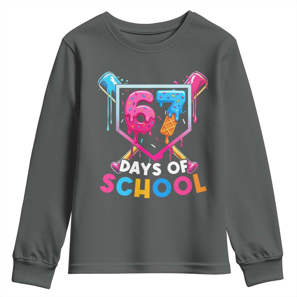 Funny 67 Days Of School Baseball Drip Youth Sweatshirt Six Seven Meme Gen Alpha TS11 Dark Heather Print Your Wear