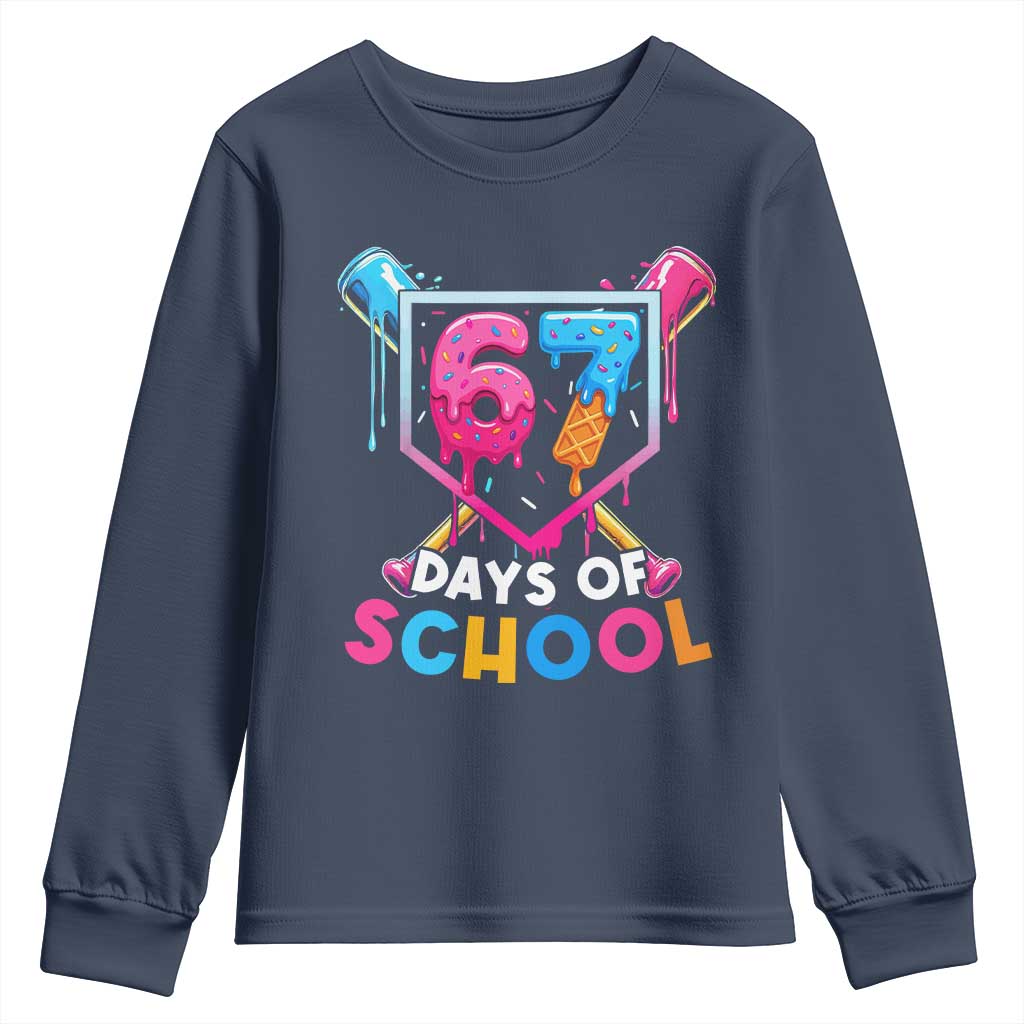Funny 67 Days Of School Baseball Drip Youth Sweatshirt Six Seven Meme Gen Alpha TS11 Navy Print Your Wear