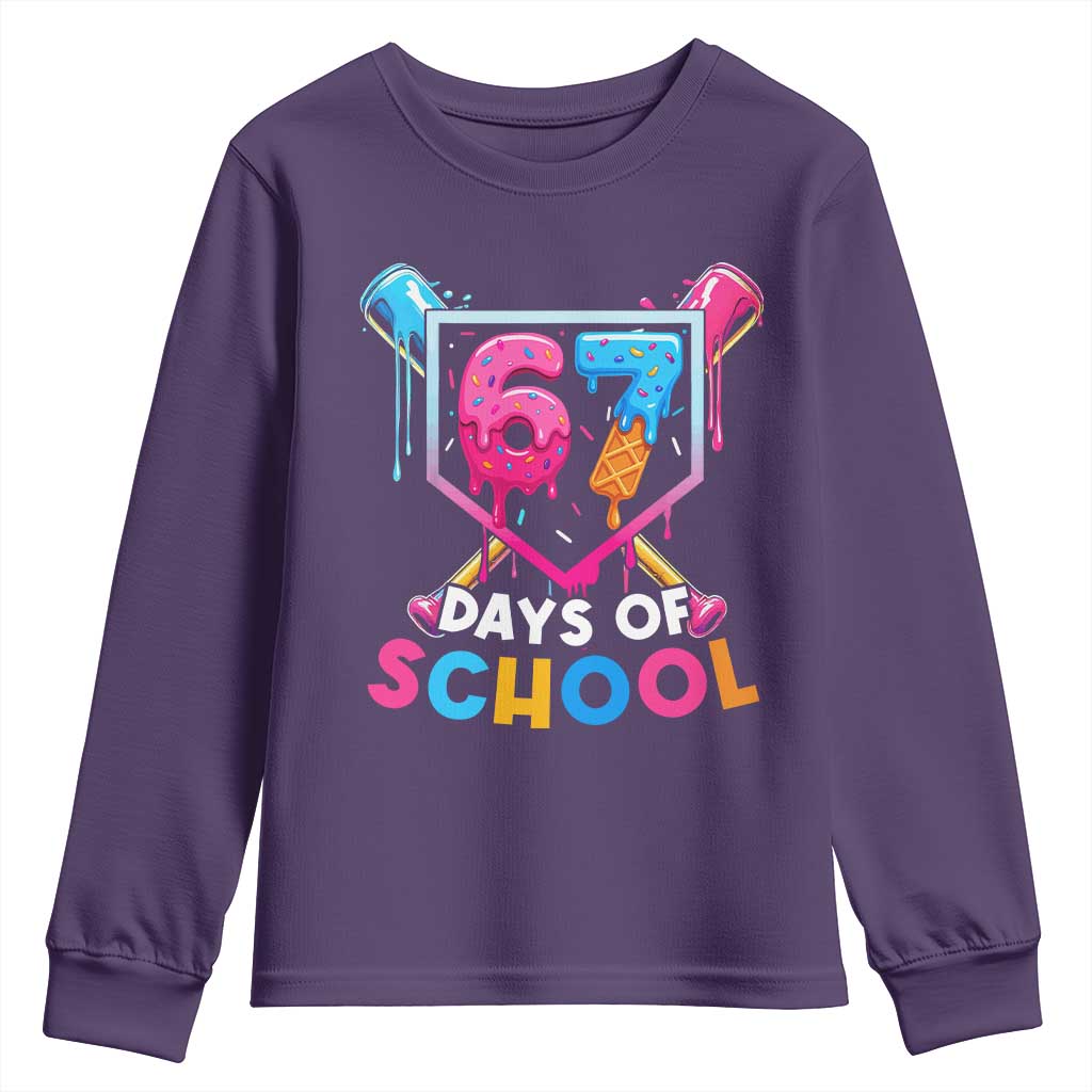Funny 67 Days Of School Baseball Drip Youth Sweatshirt Six Seven Meme Gen Alpha TS11 Purple Print Your Wear