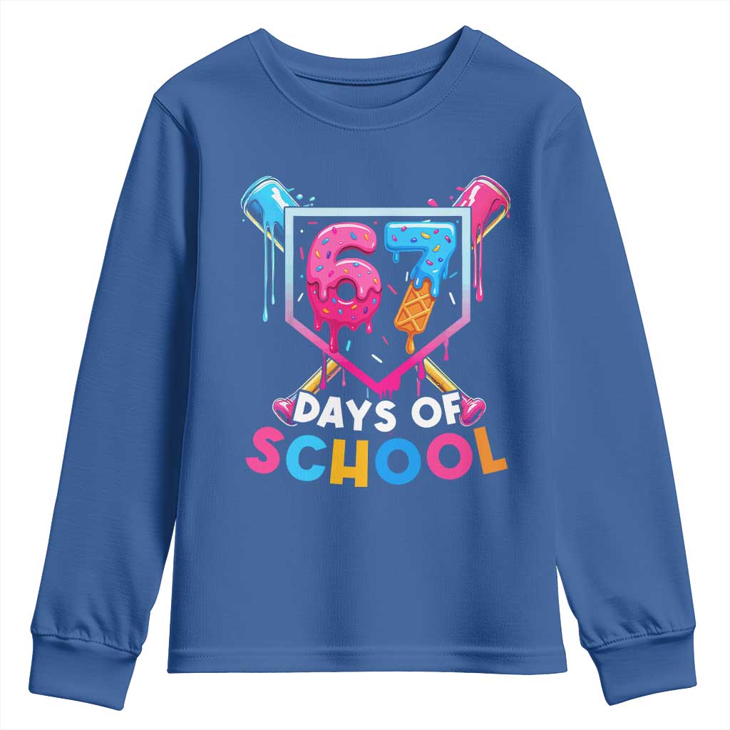 Funny 67 Days Of School Baseball Drip Youth Sweatshirt Six Seven Meme Gen Alpha TS11 Royal Blue Print Your Wear