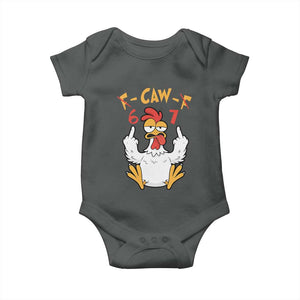 Funny F Caw F 67 Meme Baby Onesie Cartoon Chicken Six Seven Poultry Humor TS11 Dark Heather Print Your Wear