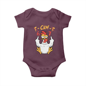 Funny F Caw F 67 Meme Baby Onesie Cartoon Chicken Six Seven Poultry Humor TS11 Maroon Print Your Wear