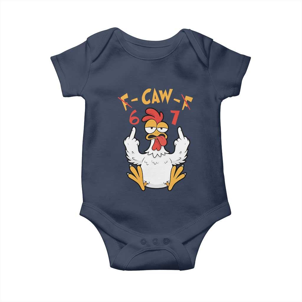 Funny F Caw F 67 Meme Baby Onesie Cartoon Chicken Six Seven Poultry Humor TS11 Navy Print Your Wear