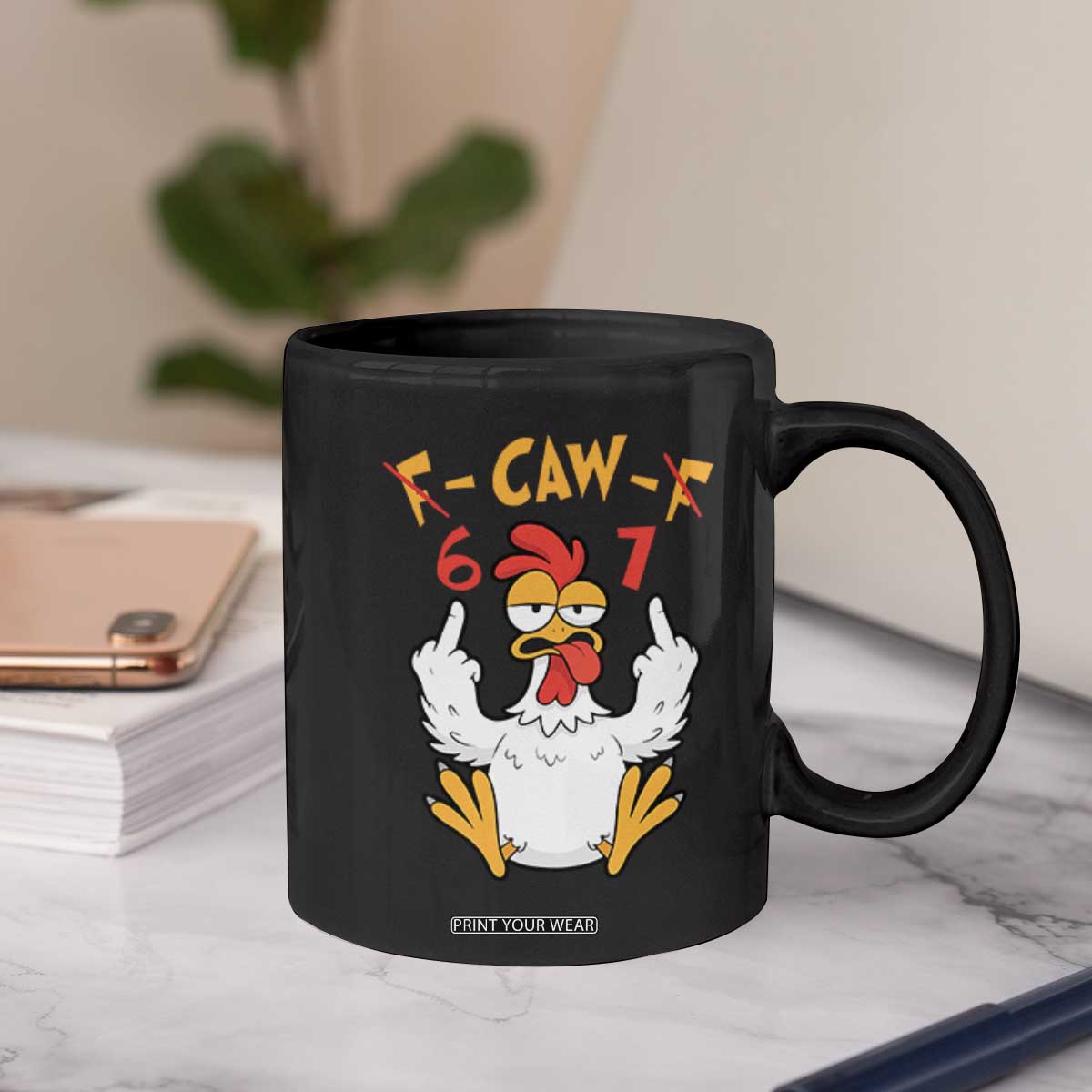 Funny F Caw F 67 Meme Coffee Mug Cartoon Chicken Six Seven Poultry Humor TS11 Print Your Wear
