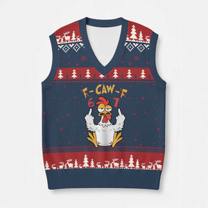 Funny F Caw F 67 Meme V-Neck Knit Sweater Vest Cartoon Chicken Six Seven Poultry Humor TS11 Navy Red Print Your Wear