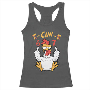 Funny F Caw F 67 Meme Racerback Tank Top Cartoon Chicken Six Seven Poultry Humor TS11 Dark Heather Print Your Wear