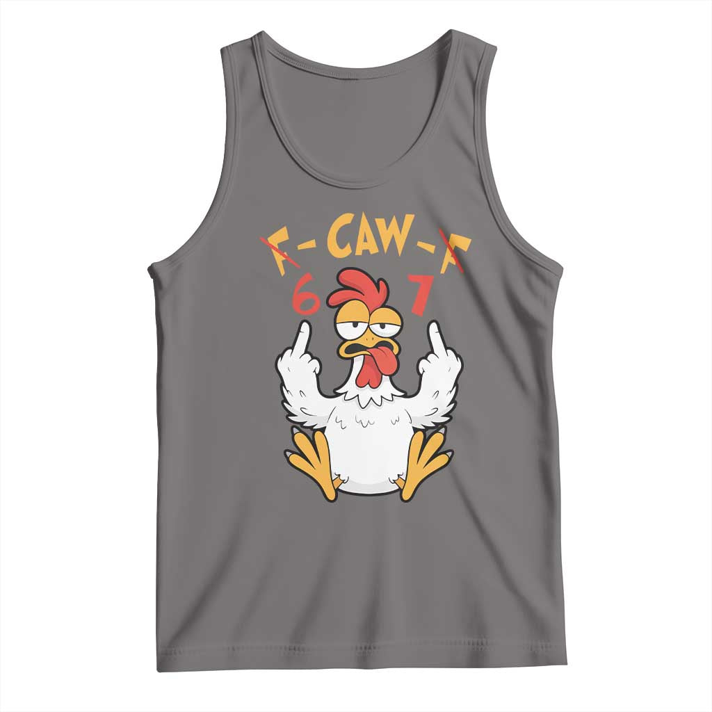 Funny F Caw F 67 Meme Tank Top Cartoon Chicken Six Seven Poultry Humor TS11 Deep Heather Print Your Wear