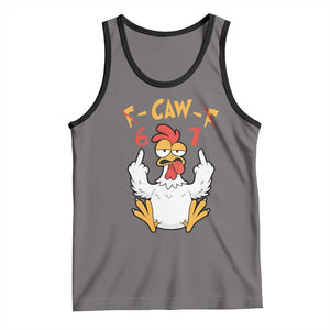 Funny F Caw F 67 Meme Tank Top Cartoon Chicken Six Seven Poultry Humor TS11 Deep Heather Black Print Your Wear
