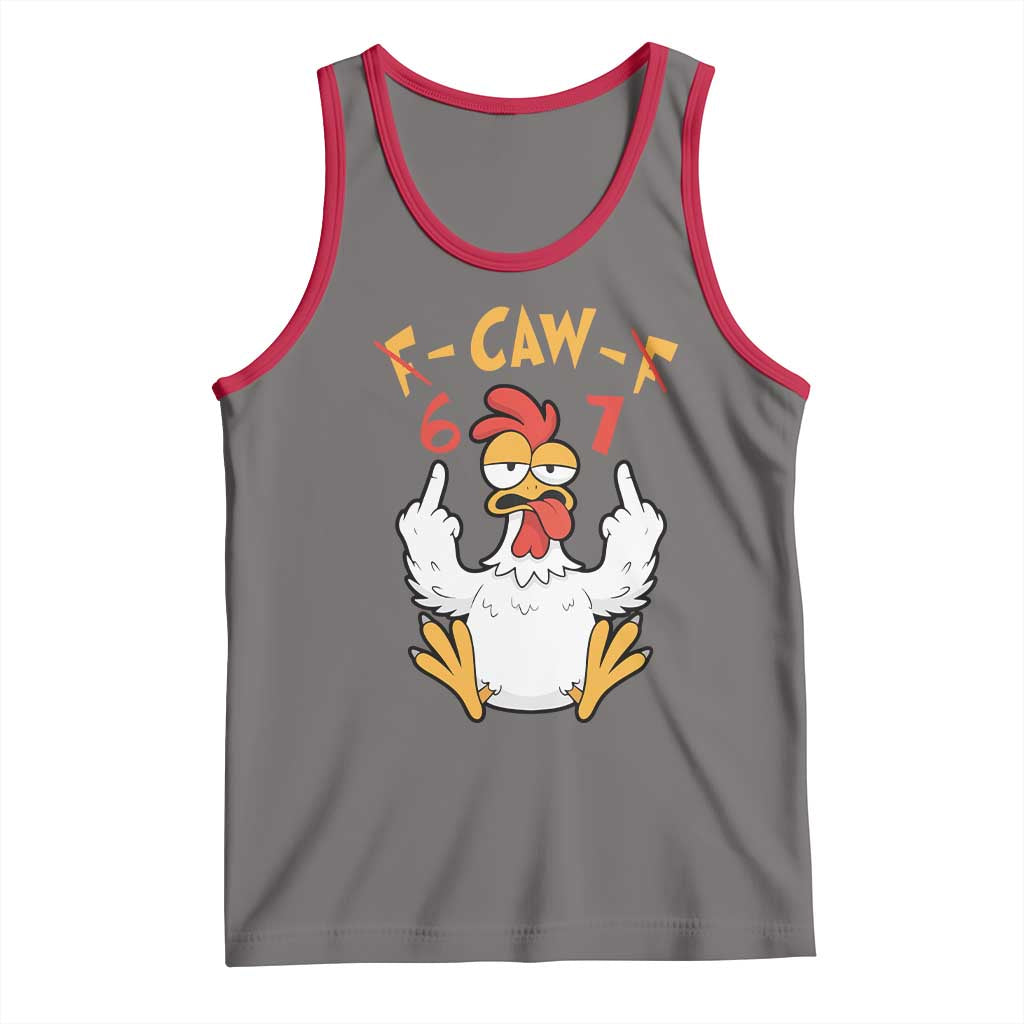 Funny F Caw F 67 Meme Tank Top Cartoon Chicken Six Seven Poultry Humor TS11 Deep Heather Red Print Your Wear