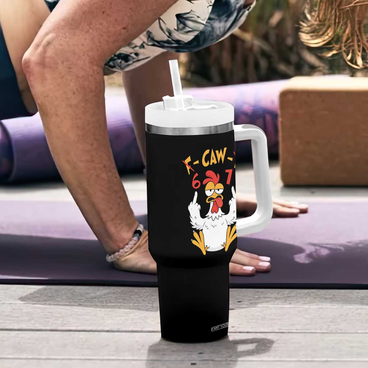 Funny F Caw F 67 Meme Tumbler With Handle Cartoon Chicken Six Seven Poultry Humor TS11 Print Your Wear