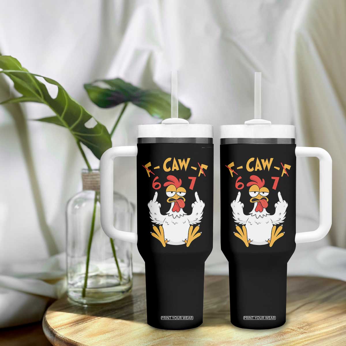 Funny F Caw F 67 Meme Tumbler With Handle Cartoon Chicken Six Seven Poultry Humor TS11 Print Your Wear