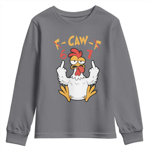 Funny F Caw F 67 Meme Youth Sweatshirt Cartoon Chicken Six Seven Poultry Humor TS11 Charcoal Print Your Wear
