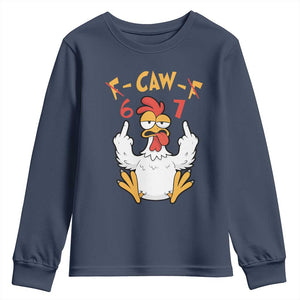 Funny F Caw F 67 Meme Youth Sweatshirt Cartoon Chicken Six Seven Poultry Humor TS11 Navy Print Your Wear