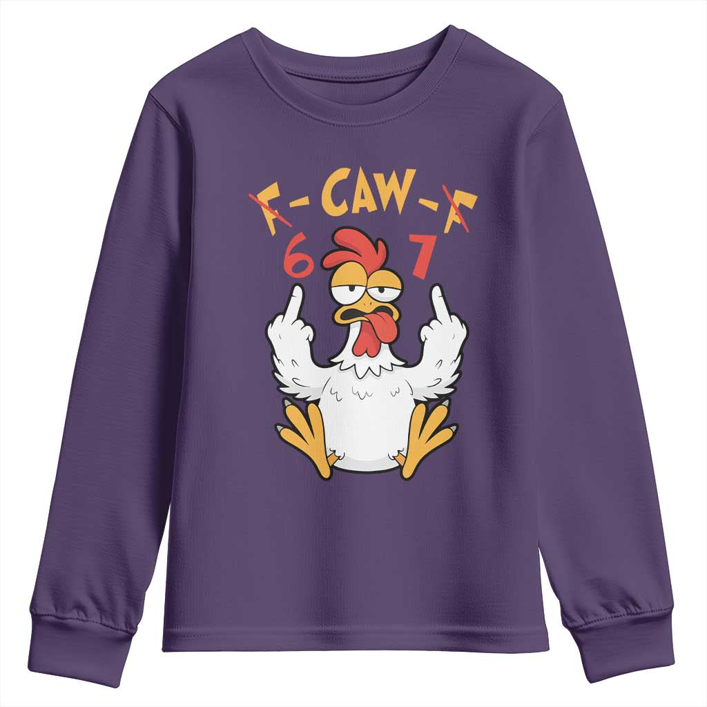 Funny F Caw F 67 Meme Youth Sweatshirt Cartoon Chicken Six Seven Poultry Humor TS11 Purple Print Your Wear