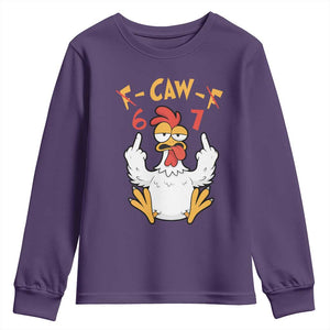 Funny F Caw F 67 Meme Youth Sweatshirt Cartoon Chicken Six Seven Poultry Humor TS11 Purple Print Your Wear