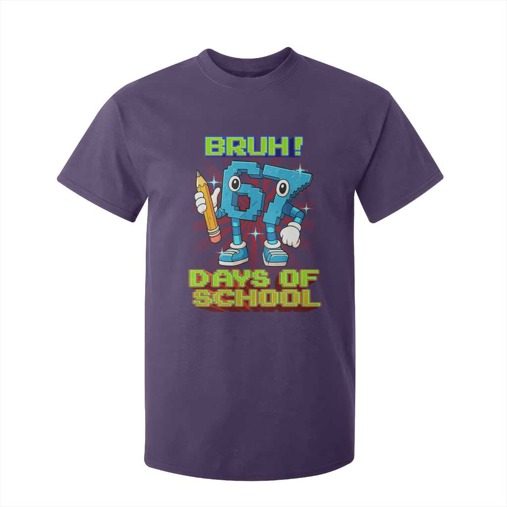 Funny Bruh 67 Days Of School T Shirt For Kid Six Seven Meme Pixel Game Gen Alpha TS11 Purple Print Your Wear