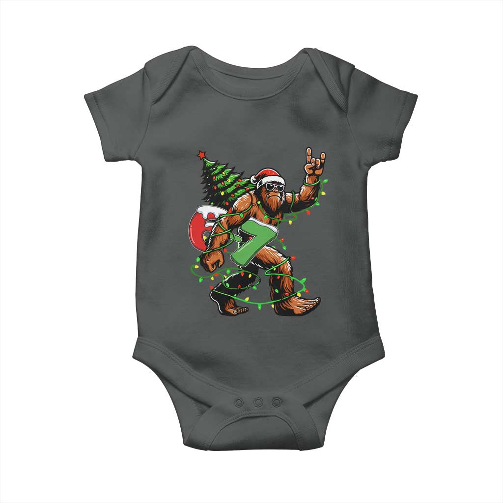Funny Santa Bigfoot 67 Christmas Tree Xmas Lights Baby Onesie TS11 Dark Heather Print Your Wear
