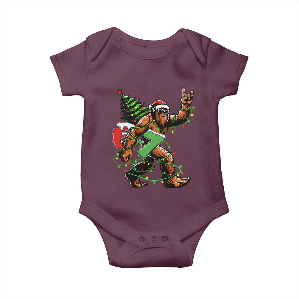 Funny Santa Bigfoot 67 Christmas Tree Xmas Lights Baby Onesie TS11 Maroon Print Your Wear