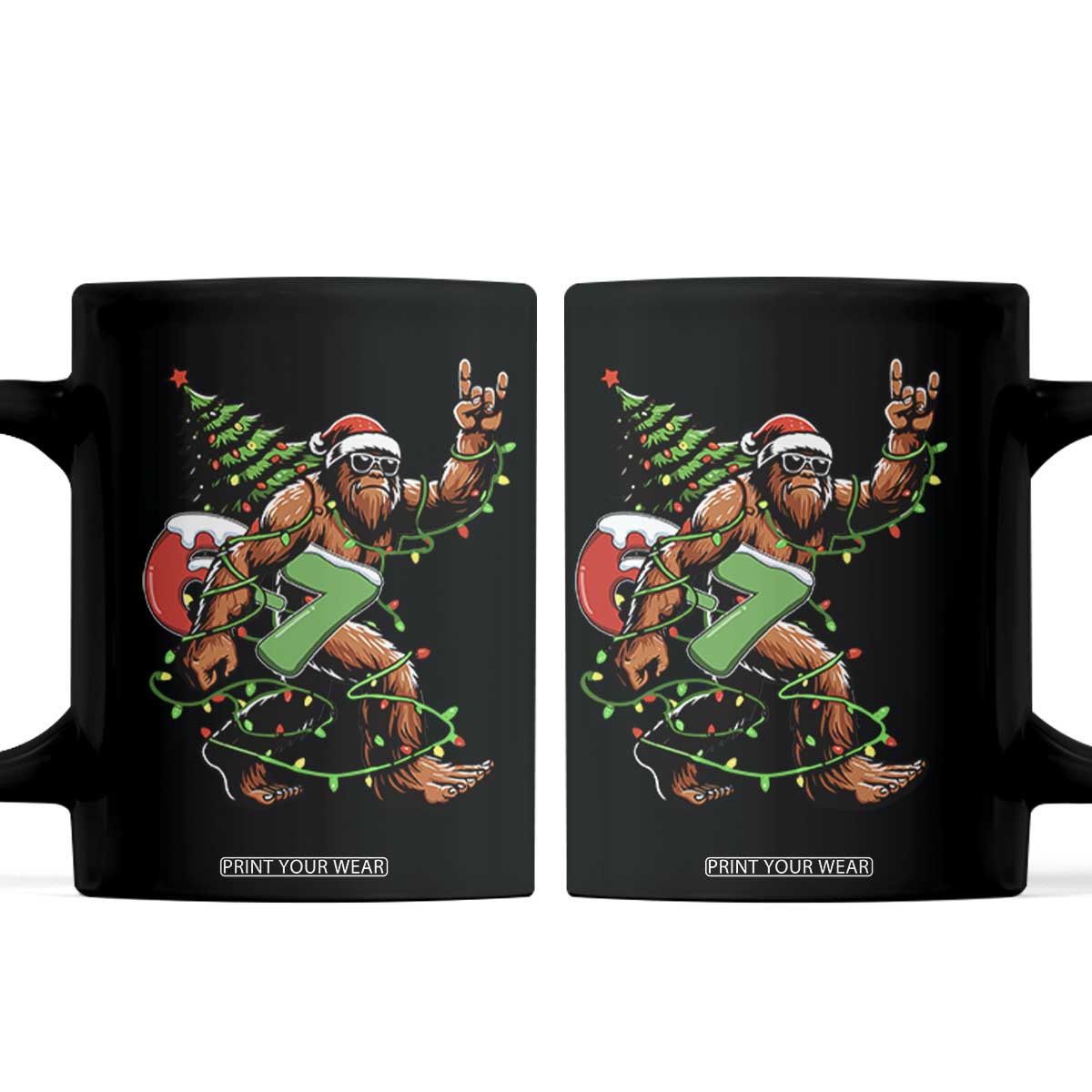 Funny Santa Bigfoot 67 Christmas Tree Xmas Lights Coffee Mug - Print Your Wear