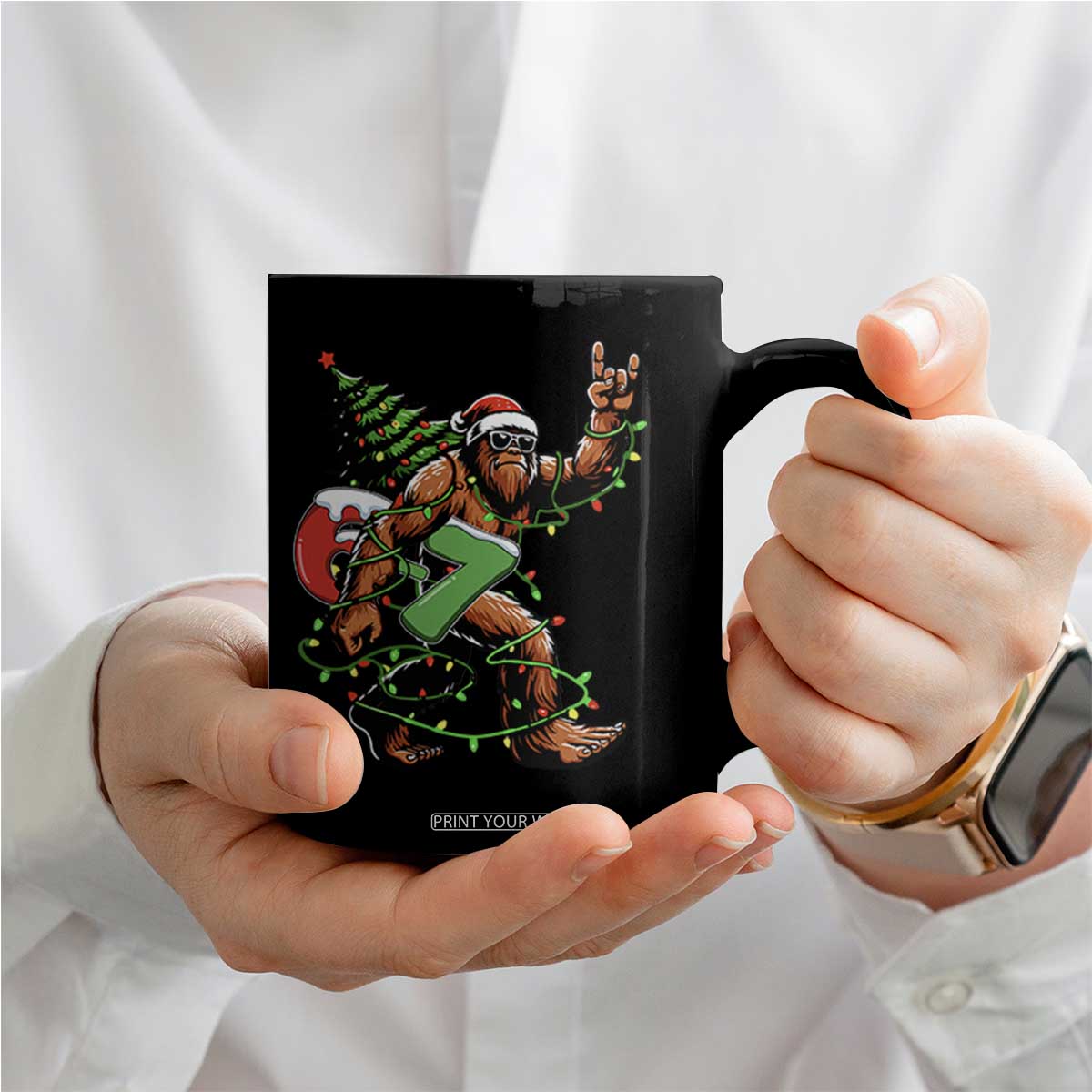Funny Santa Bigfoot 67 Christmas Tree Xmas Lights Coffee Mug - Print Your Wear