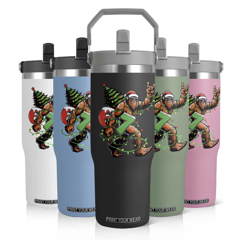 Funny Santa Bigfoot 67 Christmas Tree Xmas Lights Flip Straw Tumbler - Print Your Wear