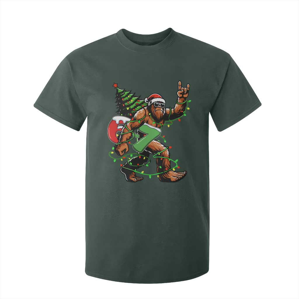 Funny Santa Bigfoot 67 Christmas Tree Xmas Lights T Shirt For Kid TS11 Dark Forest Green Print Your Wear