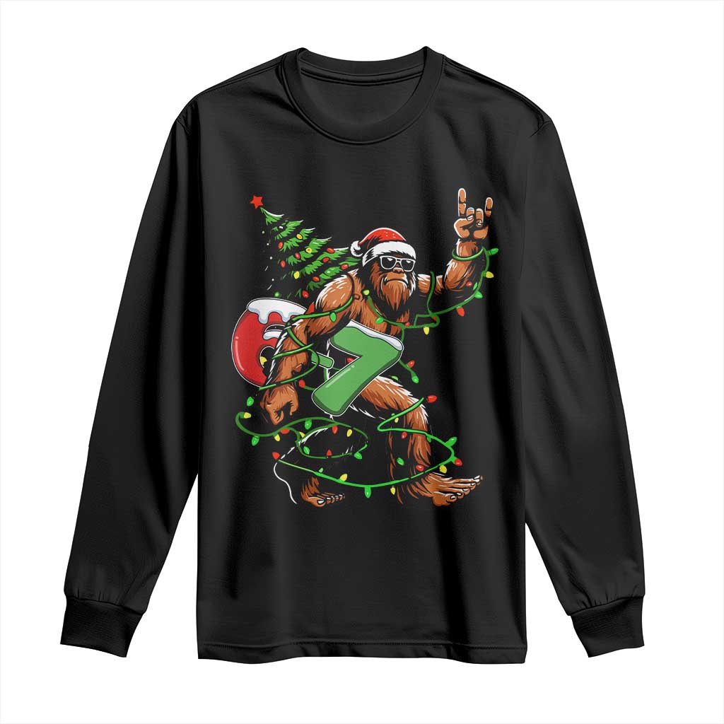 Funny Santa Bigfoot 67 Christmas Tree Xmas Lights Long Sleeve Shirt TS11 Black Print Your Wear