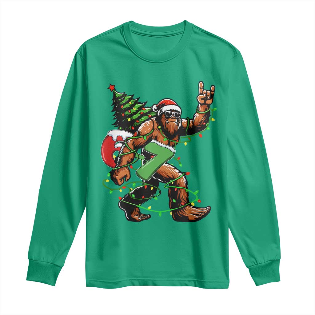 Funny Santa Bigfoot 67 Christmas Tree Xmas Lights Long Sleeve Shirt TS11 Irish Green Print Your Wear