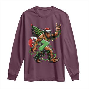 Funny Santa Bigfoot 67 Christmas Tree Xmas Lights Long Sleeve Shirt TS11 Maroon Print Your Wear
