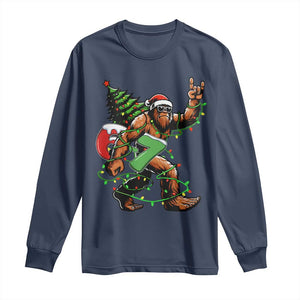 Funny Santa Bigfoot 67 Christmas Tree Xmas Lights Long Sleeve Shirt TS11 Navy Print Your Wear