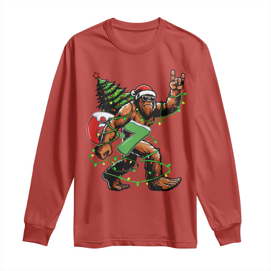 Funny Santa Bigfoot 67 Christmas Tree Xmas Lights Long Sleeve Shirt TS11 Red Print Your Wear