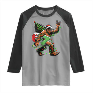 Funny Santa Bigfoot 67 Christmas Tree Xmas Lights Raglan Shirt TS11 Sport Gray Black Print Your Wear