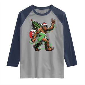 Funny Santa Bigfoot 67 Christmas Tree Xmas Lights Raglan Shirt TS11 Sport Gray Navy Print Your Wear