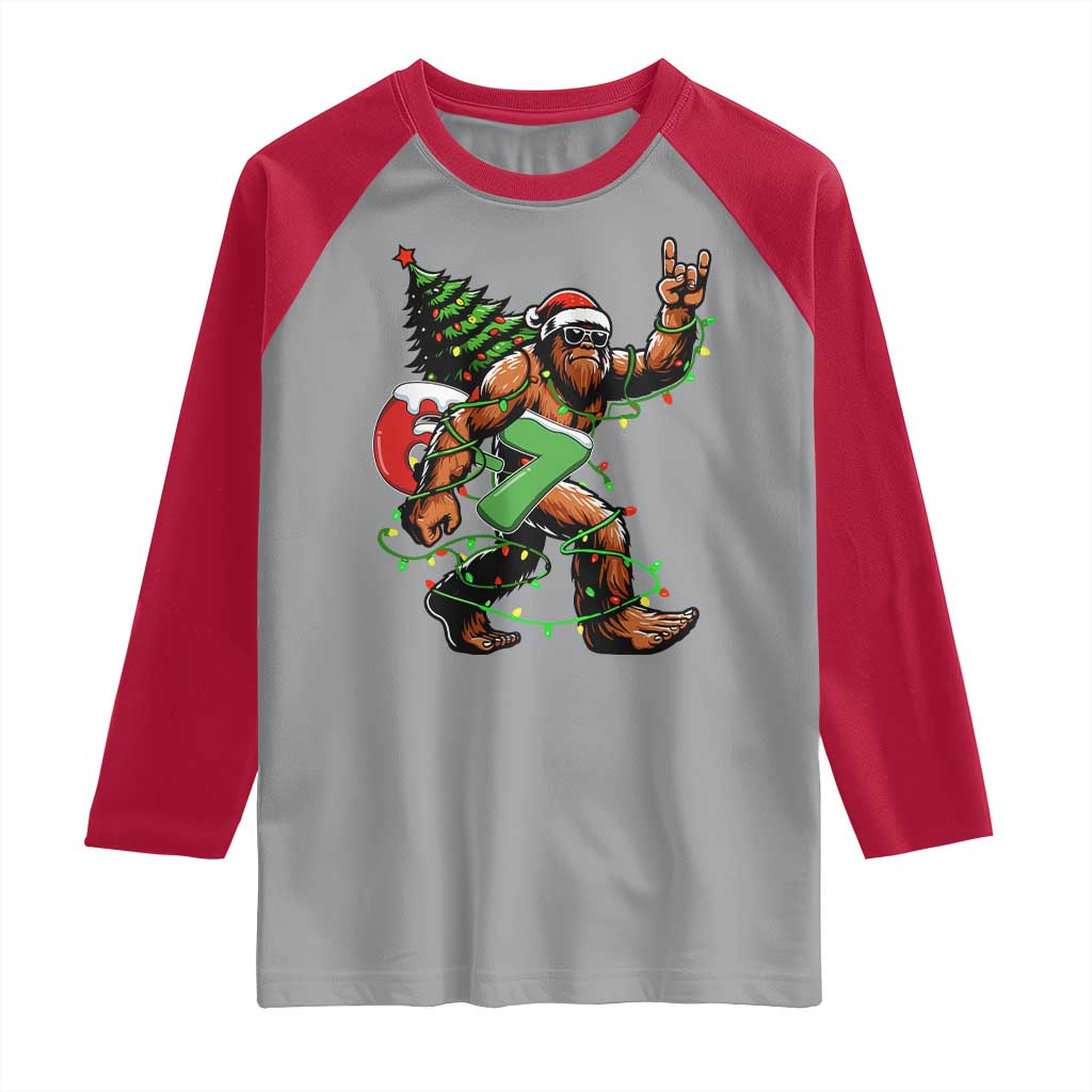 Funny Santa Bigfoot 67 Christmas Tree Xmas Lights Raglan Shirt TS11 Sport Gray Red Print Your Wear