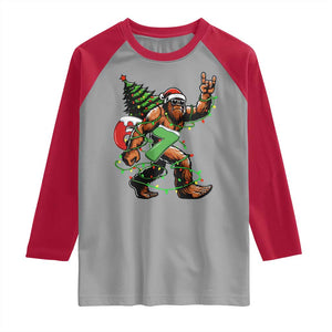 Funny Santa Bigfoot 67 Christmas Tree Xmas Lights Raglan Shirt TS11 Sport Gray Red Print Your Wear