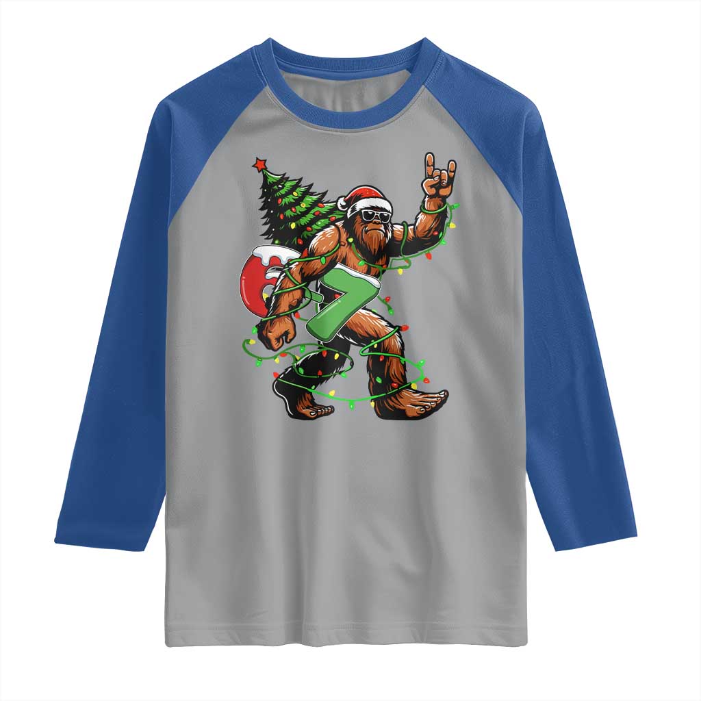 Funny Santa Bigfoot 67 Christmas Tree Xmas Lights Raglan Shirt TS11 Sport Gray Royal Print Your Wear