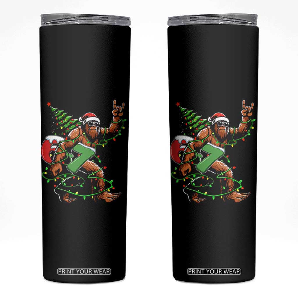 Funny Santa Bigfoot 67 Christmas Tree Xmas Lights Skinny Tumbler - Print Your Wear