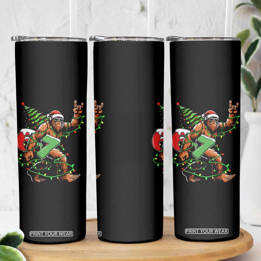 Funny Santa Bigfoot 67 Christmas Tree Xmas Lights Skinny Tumbler - Print Your Wear