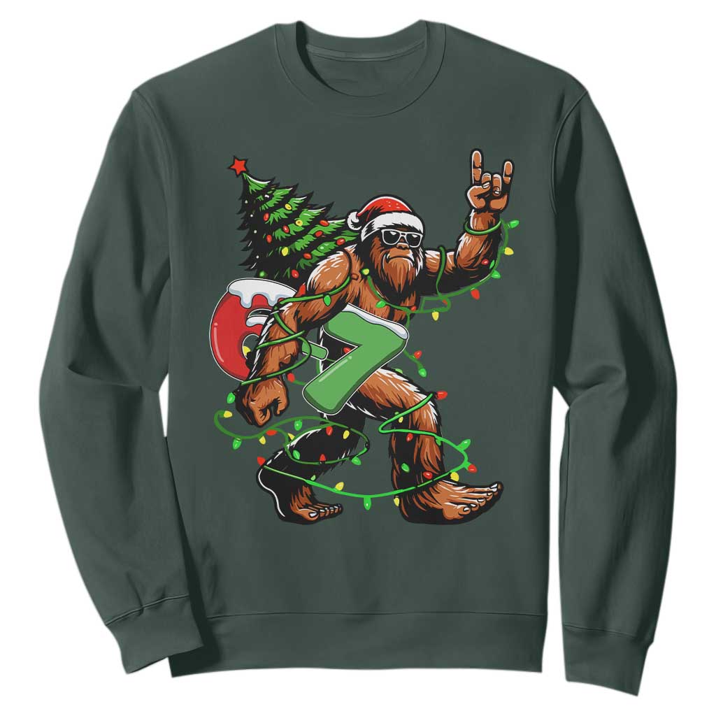 Funny Santa Bigfoot 67 Christmas Tree Xmas Lights Sweatshirt TS11 Dark Forest Green Print Your Wear