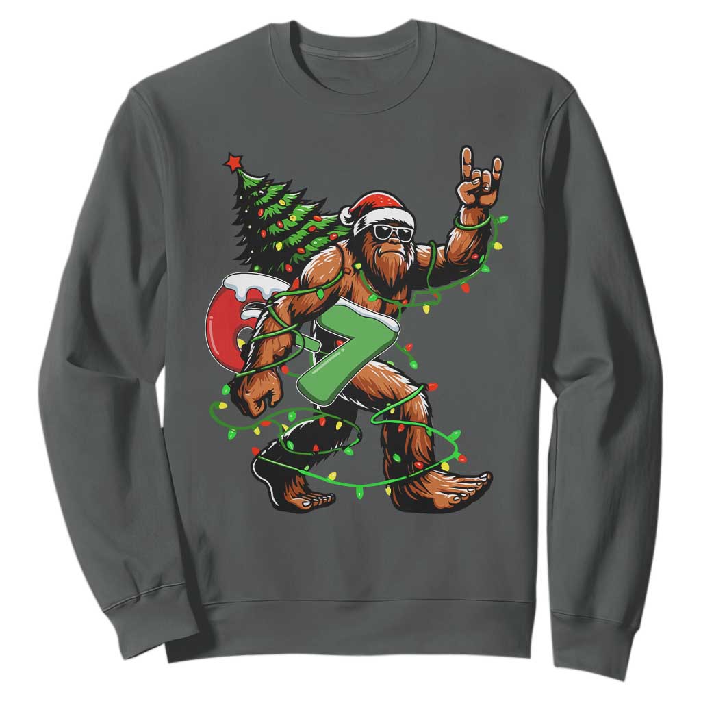 Funny Santa Bigfoot 67 Christmas Tree Xmas Lights Sweatshirt TS11 Dark Heather Print Your Wear