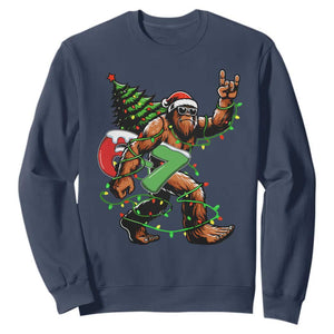 Funny Santa Bigfoot 67 Christmas Tree Xmas Lights Sweatshirt TS11 Navy Print Your Wear