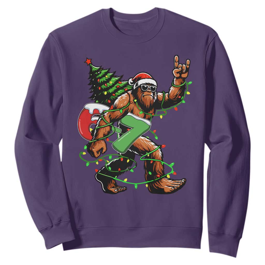 Funny Santa Bigfoot 67 Christmas Tree Xmas Lights Sweatshirt TS11 Purple Print Your Wear